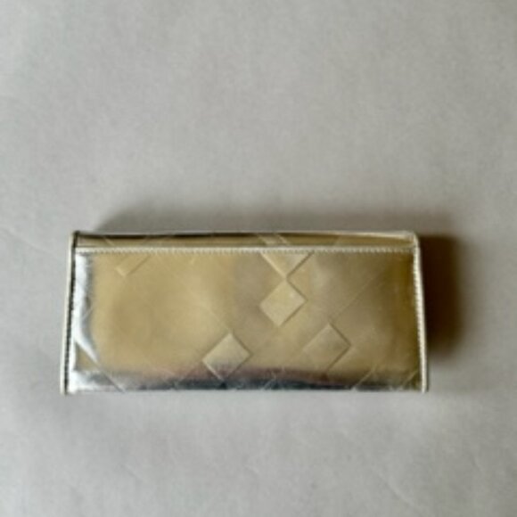 BURBERRY Silver Metallic Leather Embossed Check Slim Wallet Made in Italy - Picture 3 of 7